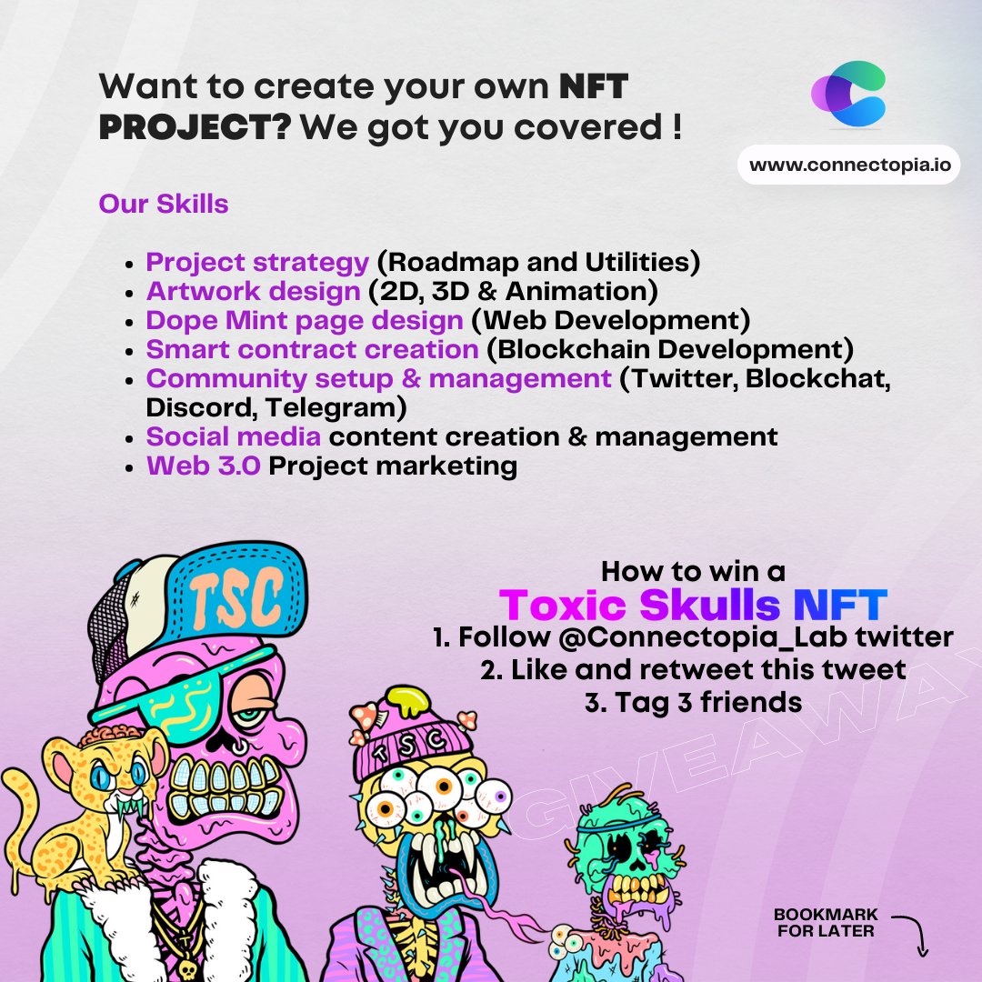 Connectopia (@connectopia_lab) on Twitter photo 🎁 <a href="/Connectopia_Lab/">Connectopia</a>, masters in building web3 projects, is GIVING AWAY A @toxicskullsclub NFT! 🎁
Read image for how to win. Good luck 🥳🥳 #connectopia #labs #web3 #nft #giveaway #toxicskullsclub 🎁 <a href="/Connectopia_Lab/">Connectopia</a>, masters in building web3 projects, is GIVING AWAY A @toxicskullsclub NFT! 🎁
Read image for how to win. Good luck 🥳🥳 #connectopia #labs #web3 #nft #giveaway #toxicskullsclub