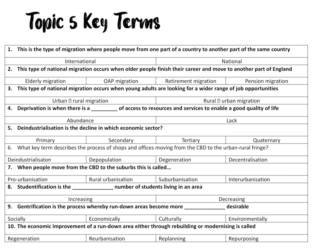 HelenPipe_1's tweet photo. πβοΈπThis week Y11 need to smash their knowledge recall of Topic 5 Key terms for @Edexcel_Geog #EdexcelB - a quick MCQ quiz with plausible distractors for their first Do Now of the week. #knowledgerecall #retrieval #priorknowledge #dailyreview #Geography #geographyteacher πβοΈπ https://t.co/XHIRsnIOmC