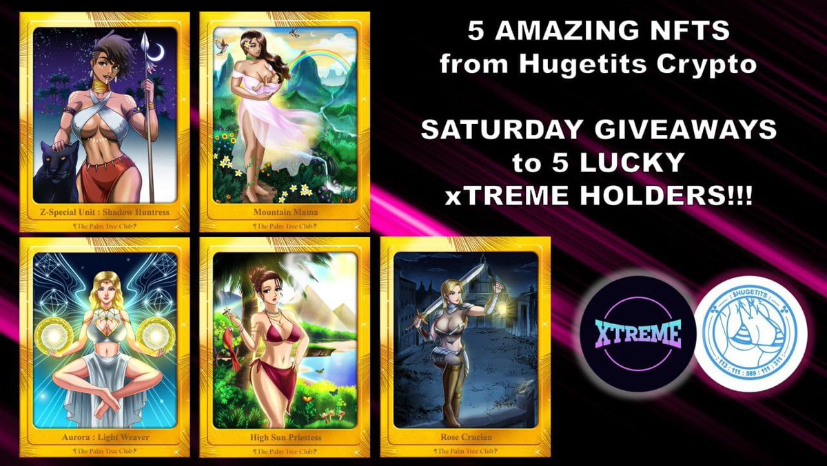 Congratulations to
5 Lucky #xTREME HOLDERS!!!👏👏

Huge THANKS to @HugeTitsCrypto
for 5 Amazing NFTs!!! 🤩🤩

Join us on telegram:
bit.ly/xTremeTelegram

@TomMartinFrank1 @AnjelieNorth @xtreme_asia