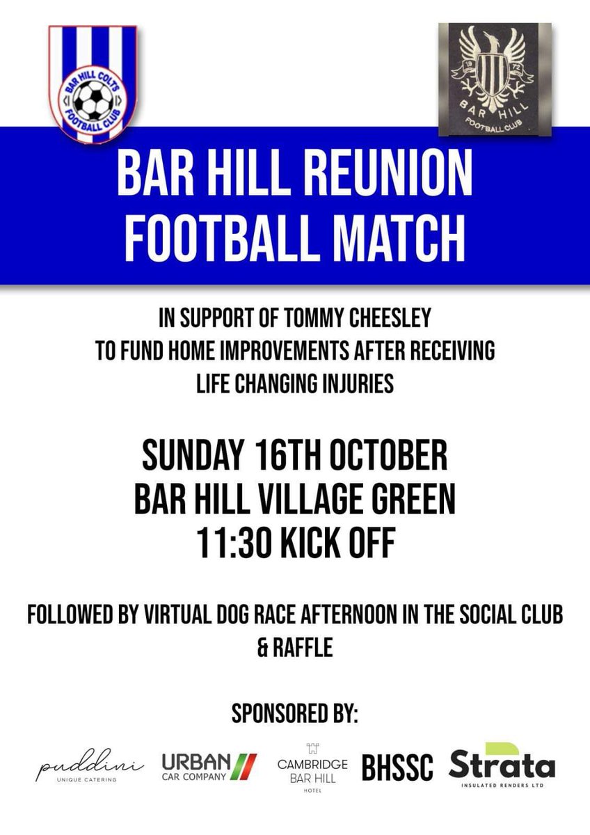 Please come and support this fantastic event for Tommy tomorrow 👇🏻
<a href="/CambsFA/">Cambridgeshire FA</a> <a href="/squeezefootball/">Squeeze</a> <a href="/BarHillColtsFC/">Bar Hill Colts FC</a>