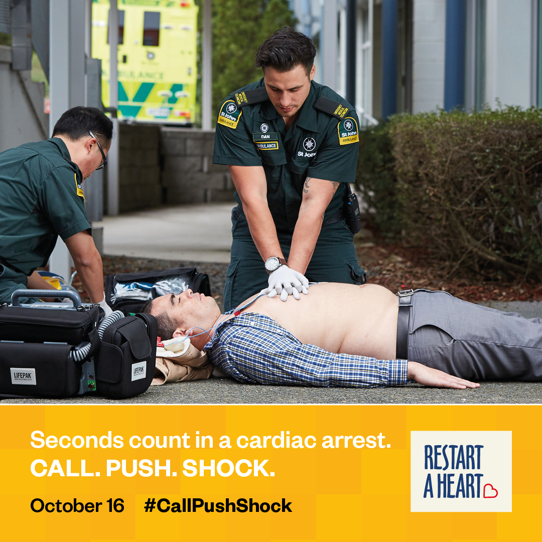 StJohnNZ's tweet image. Today is Restart a Heart Day ❤️  By knowing what to do in a cardiac arrest, you can  double someone's chance of survival
📱CALL - dial 111
🤚PUSH - start CPR
❤️SHOCK - use an AED

Find out more about the 3 Steps for Life at fal.cn/RestartAHeart

#RestartAHeart #CallPushShock
