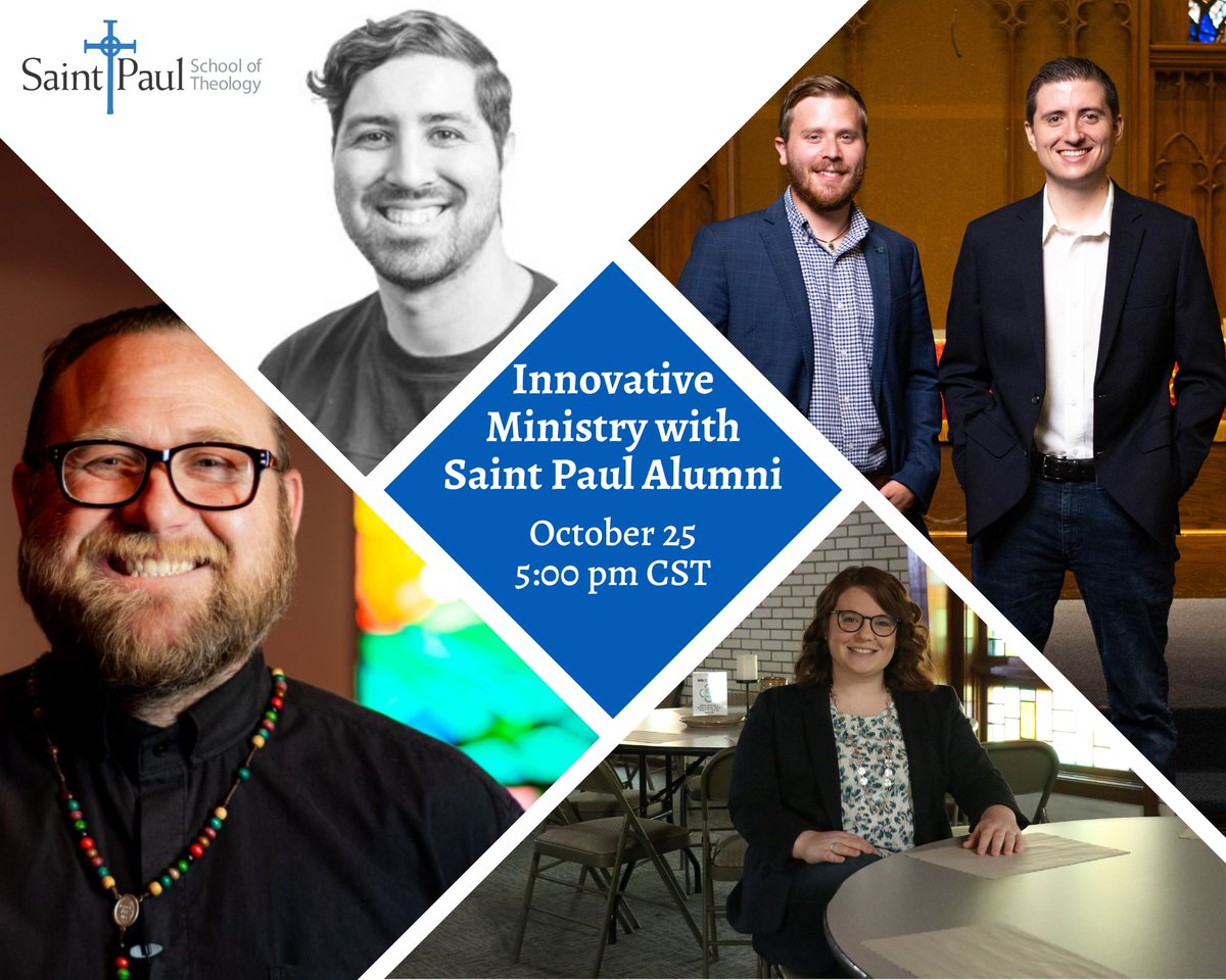 spst1958's tweet photo. Join us online for the October 25th Forum at 5 pm CST where we talk innovative ministry with Saint Paul alums: Matt Austin ‘18, Fabian Gonzalez ‘20, Bo Ireland ‘18, Matt Patrick ‘18, &amp; Abby Peper ‘22. Register for free to receive the Zoom link: https://t.co/O9gslU8nX9 #spst https://t.co/43Jl2NKFmq