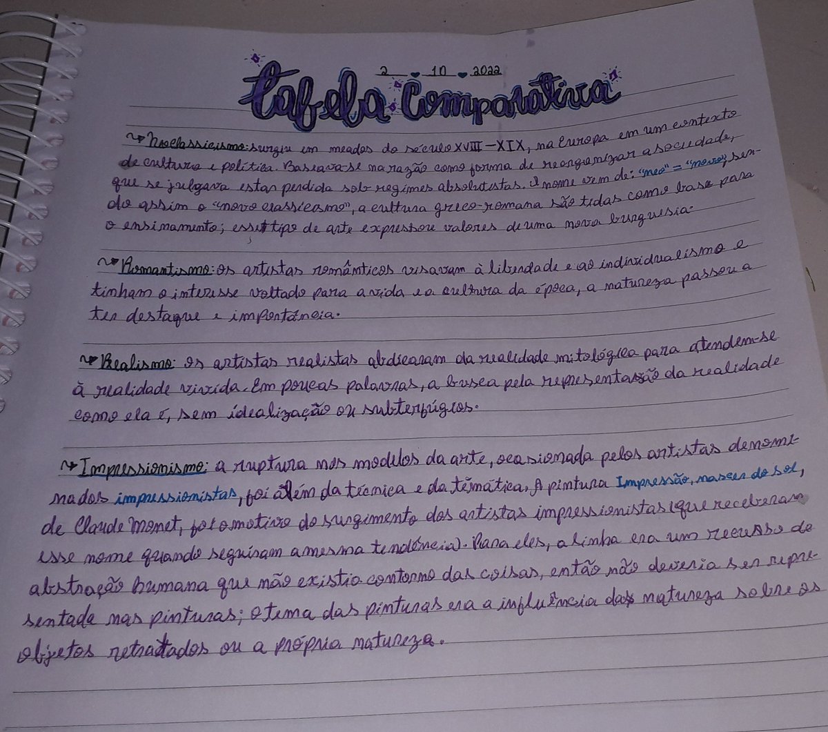 studyphot's tweet image. ⸺ tabela comparativa que meu prof. de arte pediu :)
