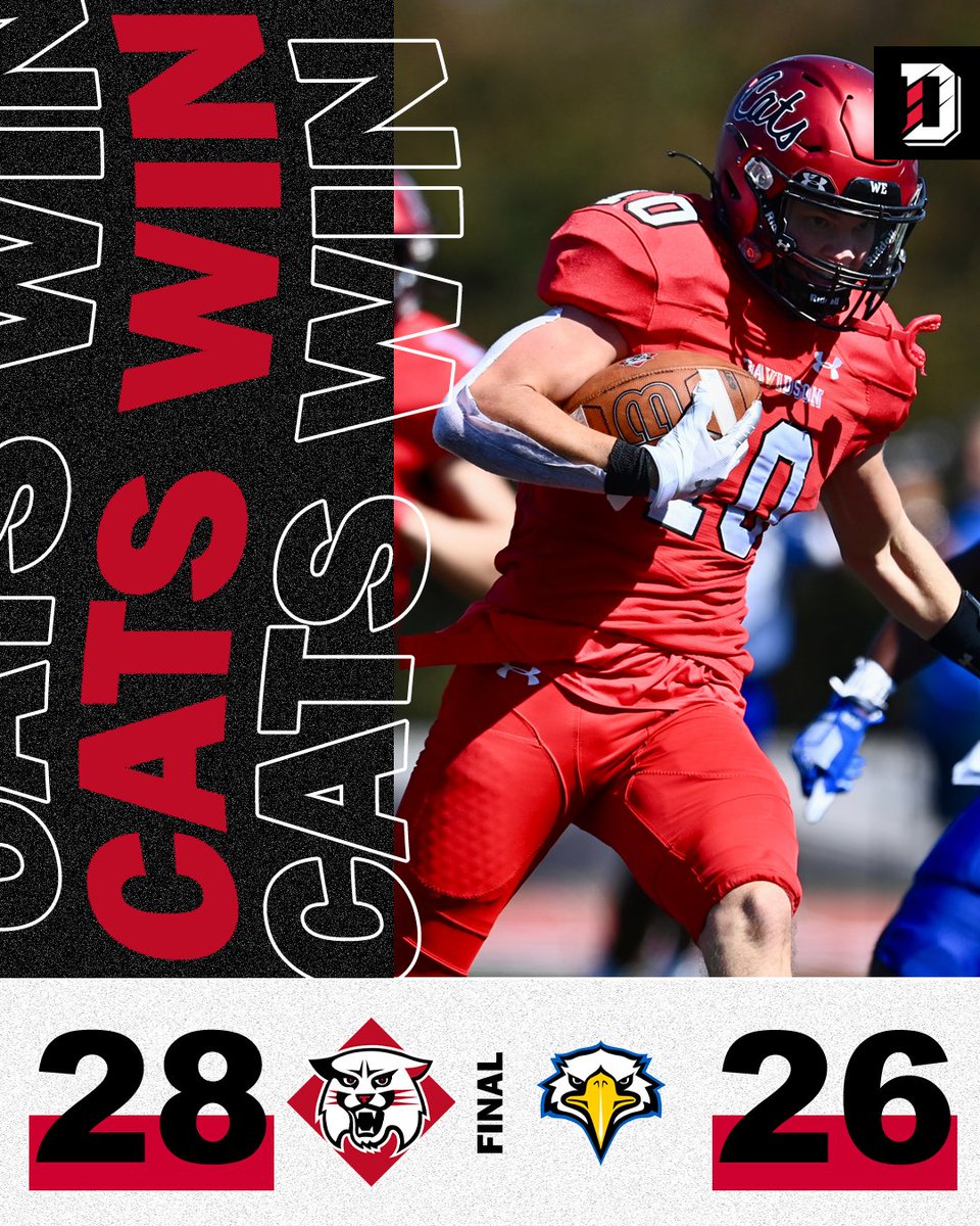 DavidsonFB's tweet photo. 'CATS WIN!!!!

Morehead State's game-winning field goal attempt from 43 yards is NO GOOD!!!!

This afternoon's @OrthoCarolina Final Score from Richardson Stadium.

#WE | #BW https://t.co/i22qb6Uoih