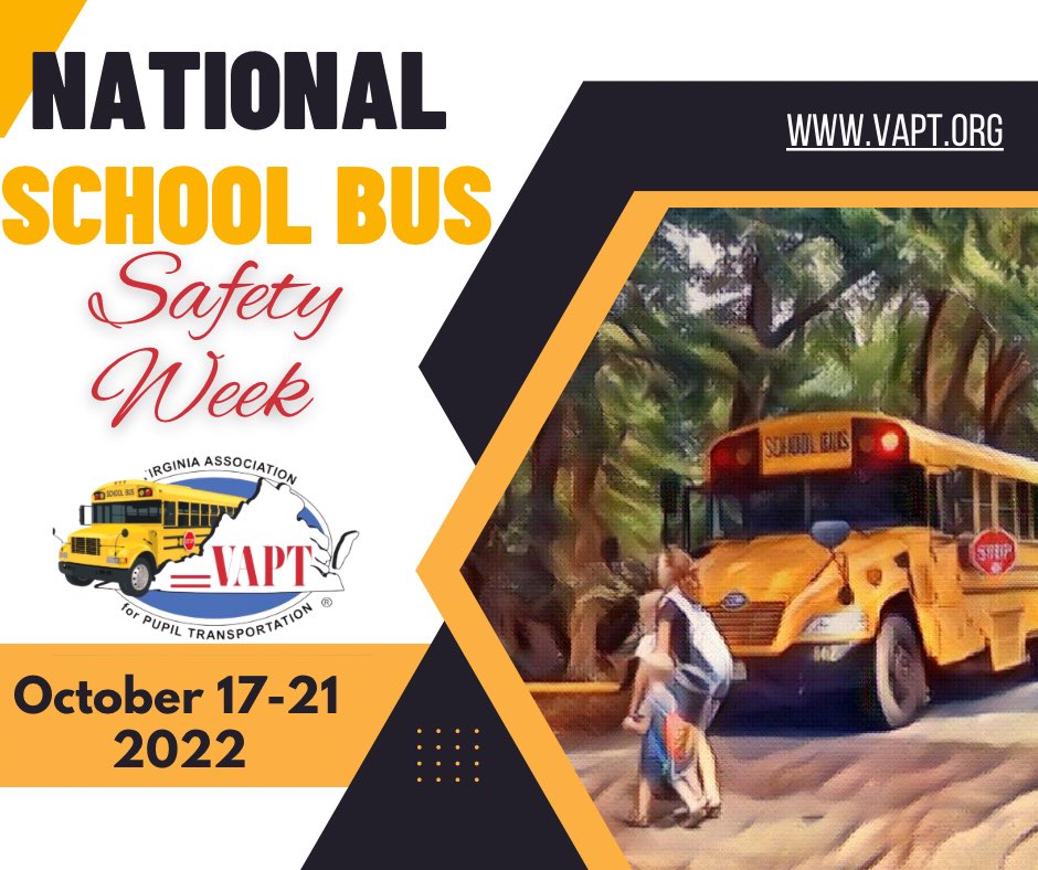 VAPT_40's tweet photo. As we begin “National School Bus Safety Week” on Monday, October 17, we invite you to share your photos and stories. Let us know how you choose to celebrate safety with your transportation team. #VAPTnsbsw https://t.co/bcav707ODL