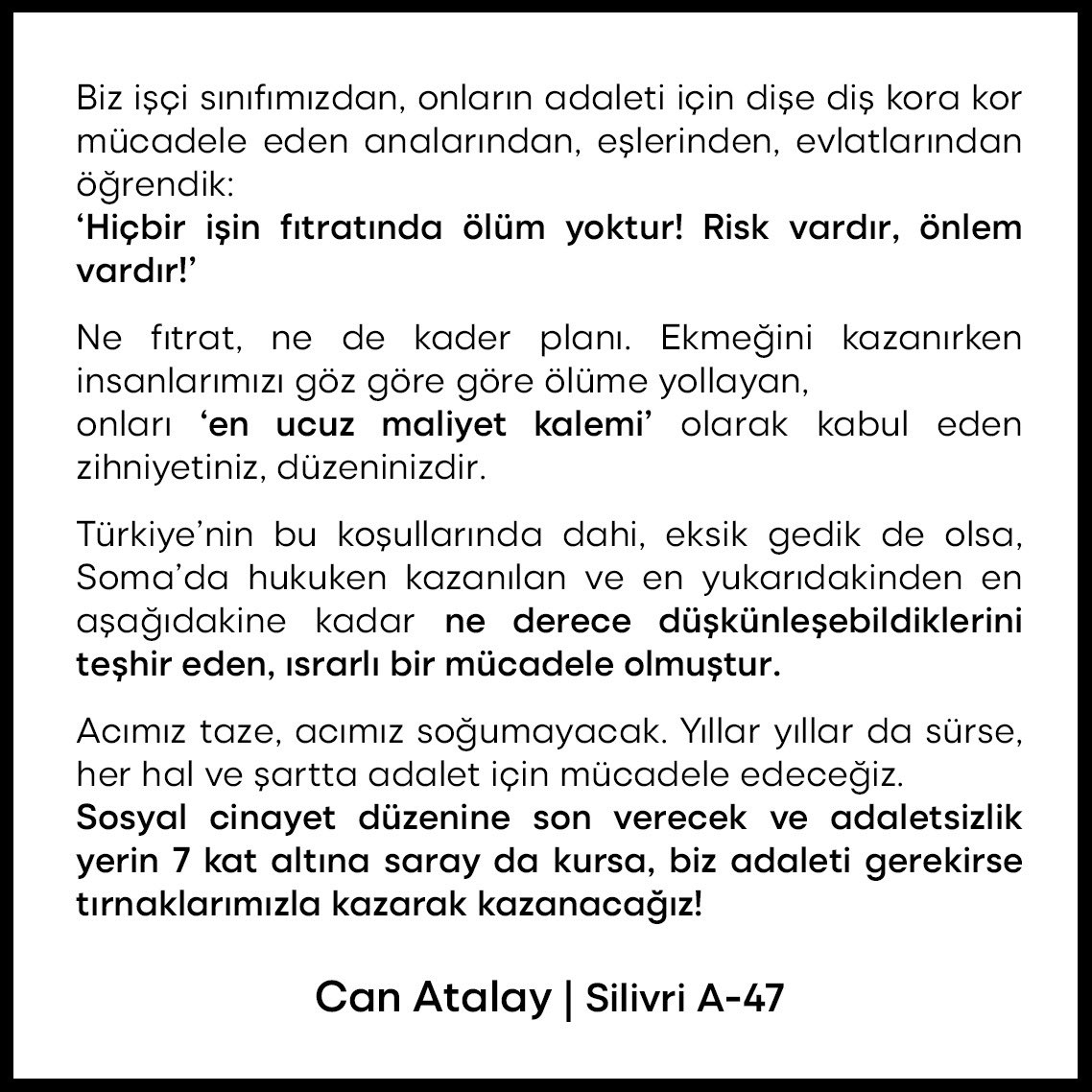 CanAtalay1's tweet photo. Acımız taze, acımız soğumayacak. Yıllar yıllar da sürse her hal ve şartta adalet için mücadele edeceğiz. Sosyal cinayet düzenine son verecek, adaletsizlik yerin 7 kat altında saray da kurmuş olsa, biz adaleti gerekirse tırnaklarımızla kazarak kazanacağız.
#Bartın https://t.co/QYPib2OuKD