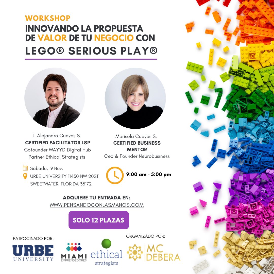 maricusa10's tweet photo. Todos invitados a este increíble workshop donde aplicaremos la metodología #LegoSeriusPlay al #BusinessModelCanvas de donde saldrán ideas increíbles para generar valor a tu negocio. Exclusivo para 12 personas. Entradas aquí: https://t.co/njOdgTYjJ9 https://t.co/TTjUxsLA5I