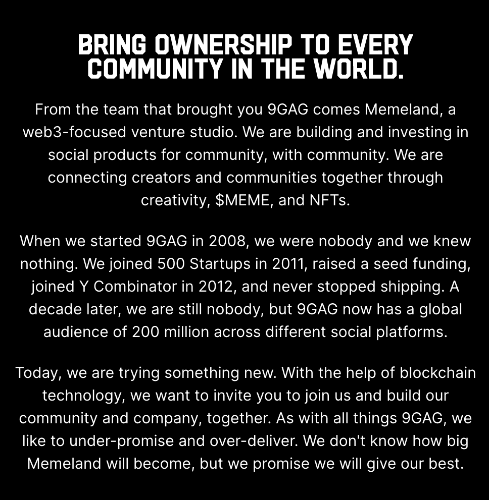 Memeland's tweet photo. As promised, the new @Memeland website is launched!

👉 https://t.co/j3JGdK1vZh

It's simple but we explain more clearly what we sets out to do:

"BRING OWNERSHIP TO EVERY COMMUNITY IN THE WORLD."

AHOY! 🏴‍☠️ https://t.co/KOrBqDiKxD