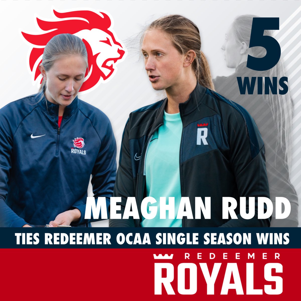 RedeemerRoyals's tweet photo. Congrats to head coach Meaghan Rudd on tying the @RedeemerRoyals women’s soccer OCAA single season wins record with 5. Finishes regular season (5-3-2) @redeemer_u #ruroyalfamily #verticalpurpose https://t.co/B3lNkITOhQ