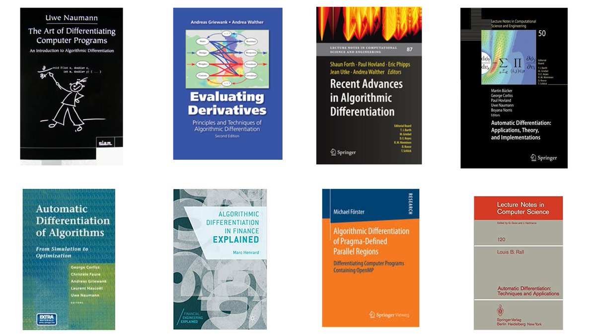 FrnkNlsn's tweet photo. A selection of books on Algorithmic Differentiation (AD) also called Automatic Differentiation: 
The backbone toolbox for differentiable programming and deep learning
https://t.co/uUGA0UqdPr https://t.co/YTcq13INN0