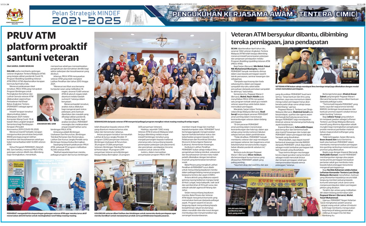 PERHEBATMy's tweet photo. KOSMO! Sisipan 16 Oktober 2022
“PRUV ATM PLATFORM PROAKTIF SANTUNI VETERAN”
“VETERAN ATM BERSYUKUR DIBANTU, DIBIMBING TEROKA PERNIAGAAN, JANA PENDAPATAN”
(muka surat 24 & 25)
#PRUVATM #PERHEBAT #PascaLP #LatihanPeralihan #KerjayaKedua #KebajikanVeteran #VETERANiaga https://t.co/2HiEbdFKIk