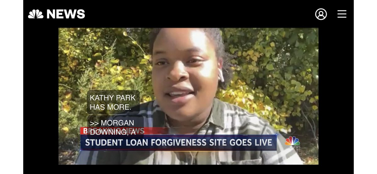 #ICYMI: the student loan debt relief app is LIVE - studentaid.gov/manage-loans/f…

thank you to <a href="/KathyParkNBC/">Kathy Park</a> and the <a href="/NBCNightlyNews/">NBC Nightly News with Tom Llamas</a> team for sharing my story! so looking forward to receiving my #bidenbucks 😚🙌🏾