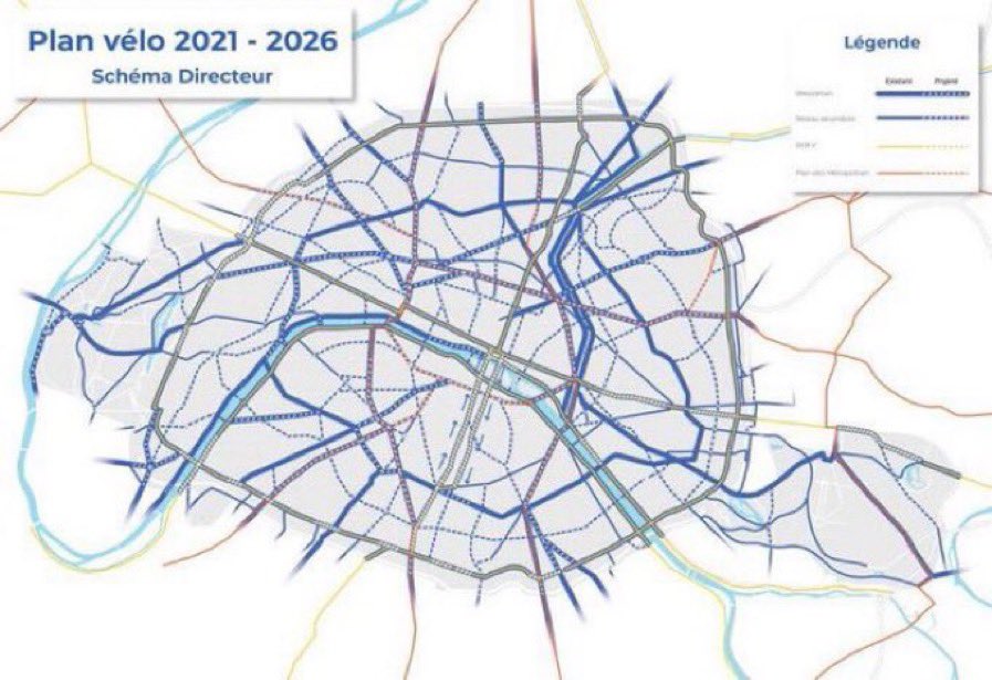 The new Paris 2021-26 urban biking plan will invest €250 million to, among other things, make 52km of pandemic bike-lanes permanent; add 130km of new bike-lanes; add 130K new bike parking spots; &amp; teach all elementary school students to bike.

Leadership.
paris.fr/pages/un-nouve…