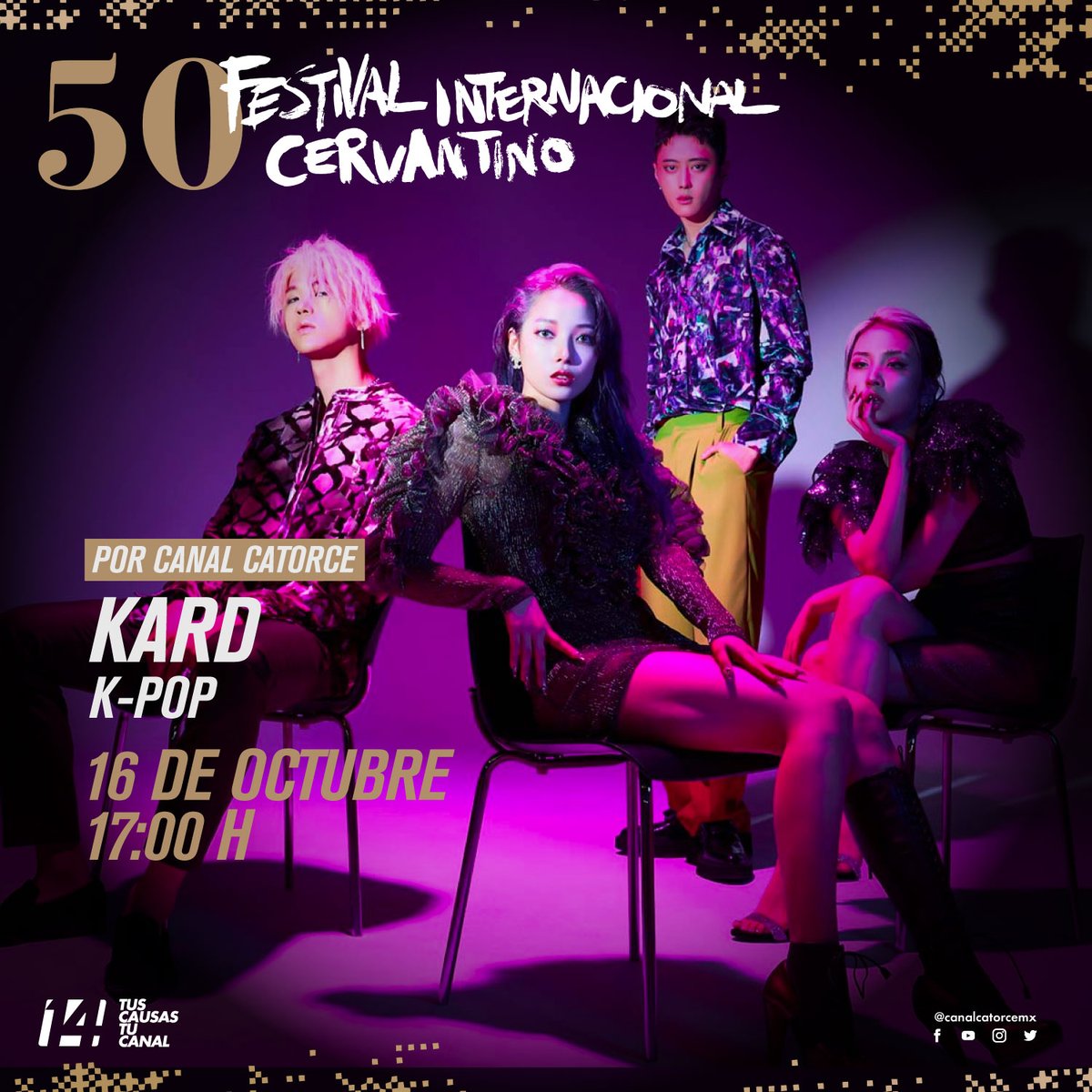 canalcatorcemx's tweet photo. #FIC22 | Esta tarde no te pierdas de una explosión de música y ritmo de uno de los géneros más populares a nivel globa: el KPOP, con la espectacular presentación de la agrupación @KARD_Official en el @cervantino

⏰17:00h📺14.1📱 @MxPlayTV 🔴https://t.co/2uu6ulKtnE https://t.co/vMdrmKiAWh