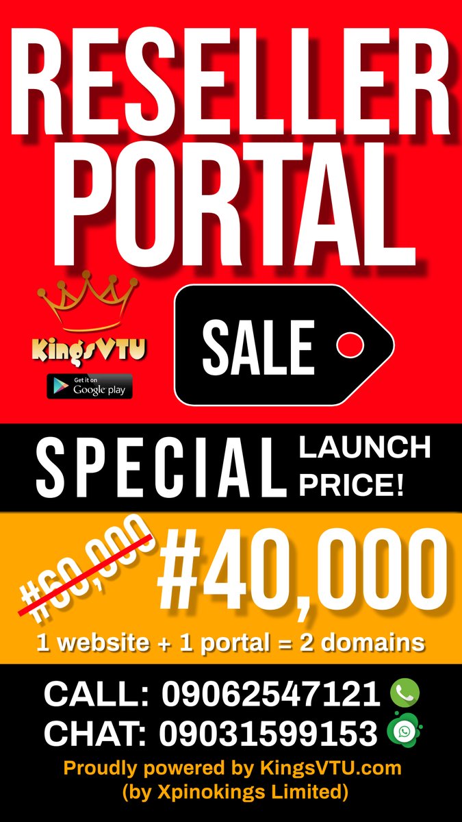 _xpino's tweet photo. UPGRADE FOR MORE BUSINESS! GET TWO #WEBSITES FOR BOTH YOUR #VTU BUSINESS AND OTHER BUSINESS YOU DO

Visit https://t.co/5VBmXmU5YP for more info

Powered by #kingsvtu and #xpino https://t.co/sgWdUptpjC