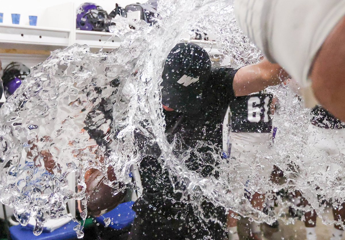 .@CoachJayHill was congratulated on his 1️⃣0️⃣0️⃣th game and then got drenched! 💦 #WeAreWeber