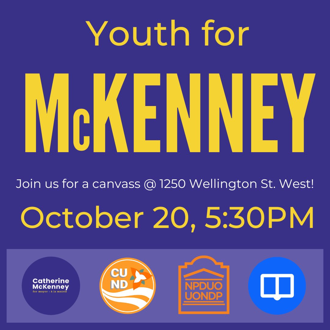 Join us for a Canvass with Catherine McKenney &amp; other youth groups on October 20, 5:30PM! RSVP in our bio.