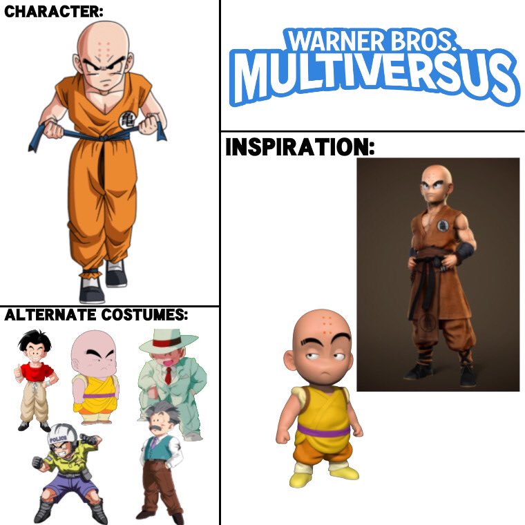 Volcanath's tweet image. Here it is! My 300 follower special!
I've made an updated Krillin bio, badge, and profile icon, along with a moveset concept and character alt and inspo concept! Along with these, this post will also be a Q and A! Ask me anything you'd like, and I'll answer if I'm comfortable. 🙂