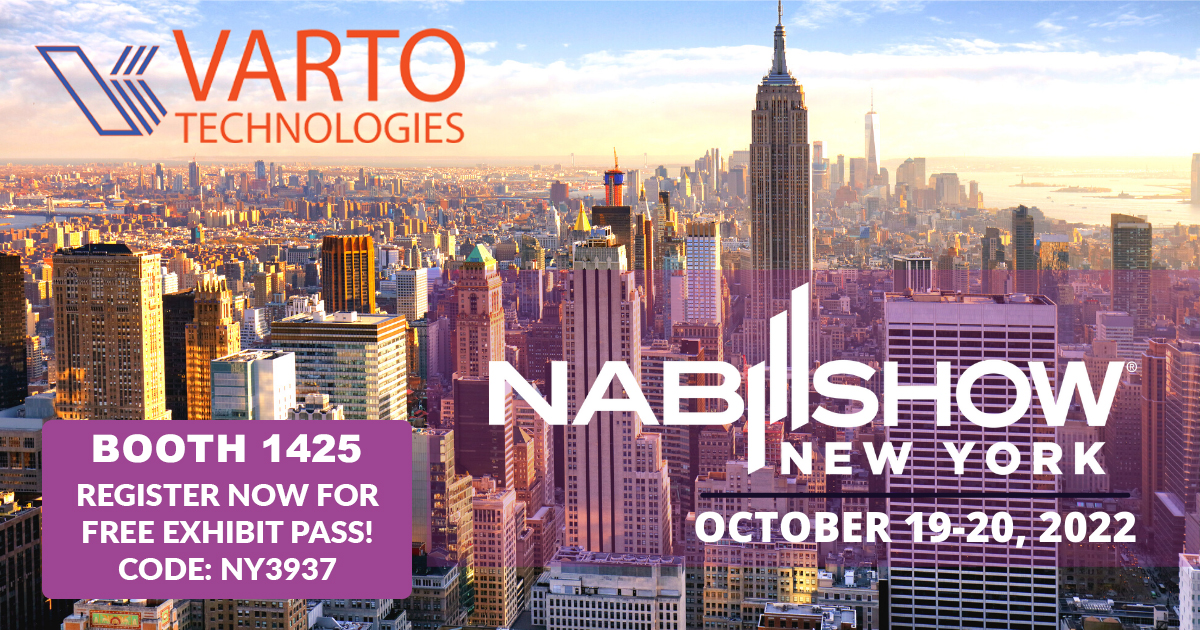 vartotech's tweet photo. Free Pass for NAB NY 2022! Visit Varto Technologies Next week in NYC! - https://t.co/vu76WN7ao3 https://t.co/geMZ6Q9dev