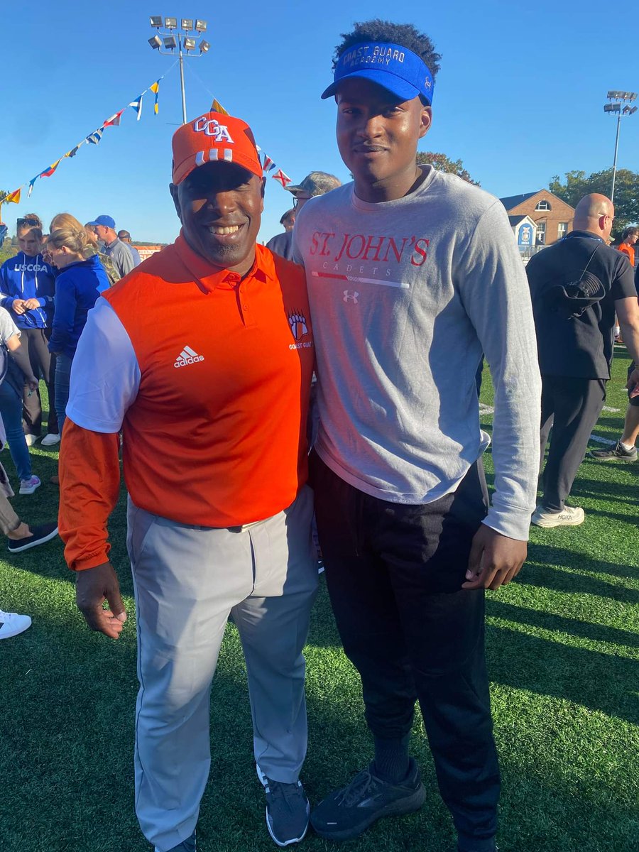jkirkman37's tweet photo. Jais and coach Grant post game. 
#coastguardfootball
#uscga2027 https://t.co/wEuEj0rcBw