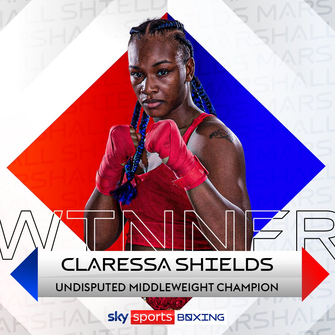 SkySportsBoxing's tweet photo. CLARESSA SHIELDS IS UNDISPUTED! 🏆

A career defining victory against Savannah Marshall! 

@Boxxer | #ShieldsMarshall https://t.co/jf7BhyTo1k