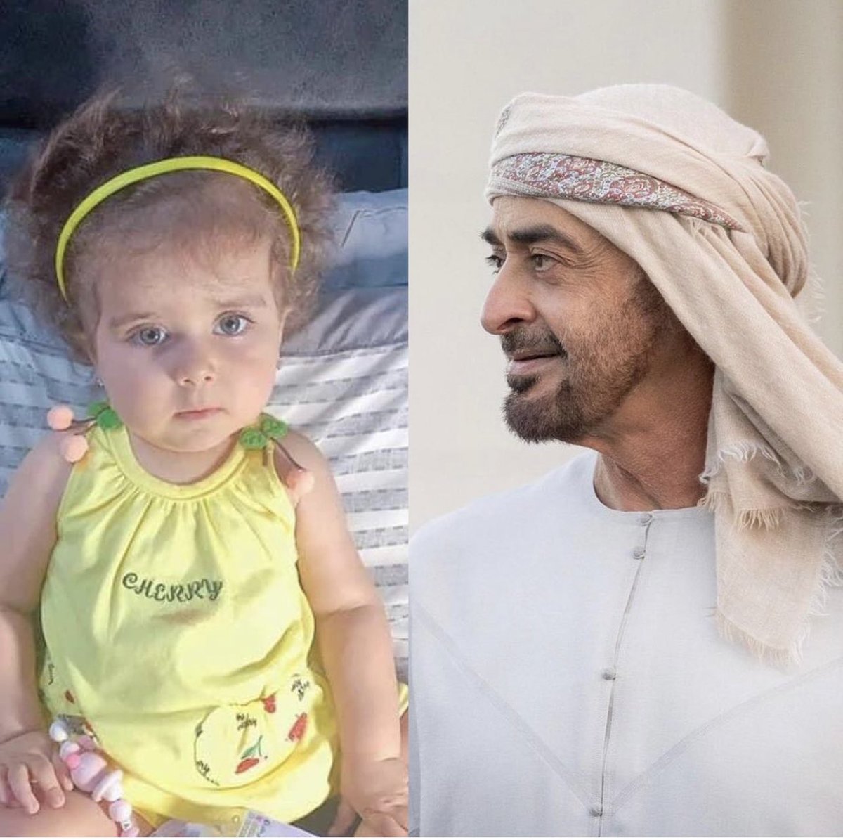 فخامة رئيس دولة الإمارات العربية المتحدة سمو الشيخ محمد بن زايد آل نهيان يتكفل بعلاج الطفلة العراقية شمس من مرض ضمور العضلات  بكلفة مليوني دولار .. شكراً لإنسانيتكم ودعمكم   ، شكراً لشهامتكم ..
<a href="/MohamedBinZayed/">محمد بن زايد</a>