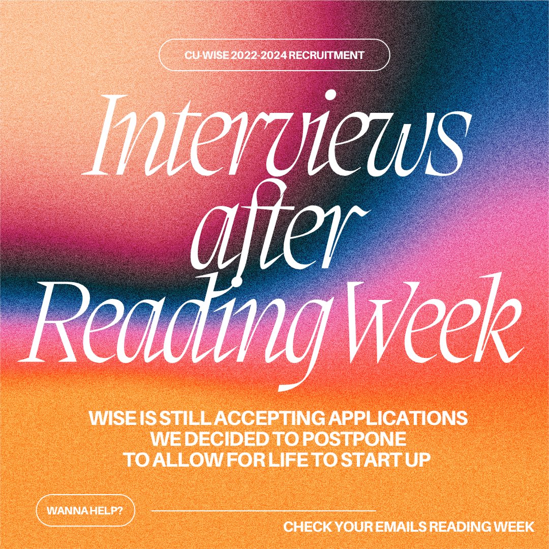 Hello WiSERS 😀 we decided to postpone recruitment to allow you a chance to get used to life again. We will be replying to EVERYONE over reading to schedule meetings. If you missed out there is still time. Send us your info &amp; why you want to help out!!