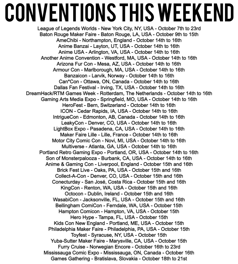 GlobalFanCons's tweet photo. 40 Conventions this weekend
🇺🇸🏴󠁧󠁢󠁥󠁮󠁧󠁿🇳🇴🇨🇦🇳🇱🇨🇭🇫🇷🇨🇷🇮🇪🚢🇸🇰

What will you be attending? #Worlds2022 #amechibi #AnimeBanzai2022 #AAC2022 #DallasFANFESTIVAL #DHRotterdam #RTMGamesWeek #HeroFest #ICON47 #LeakyCon #LBX2022 #MFL22 #MotorCityComicCon #Octocon #WasabiCon #GG2022 (1/4) https://t.co/5z1mymJfZK