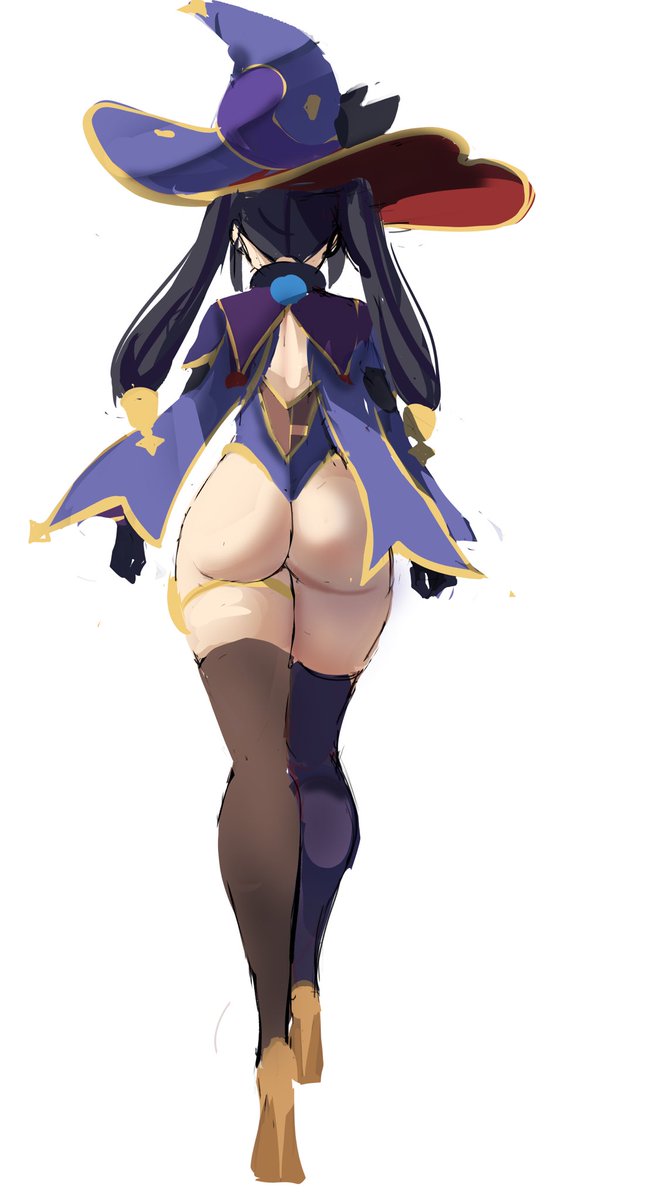 mona (genshin impact) 1girl hat ass solo witch hat leotard twintails  illustration images