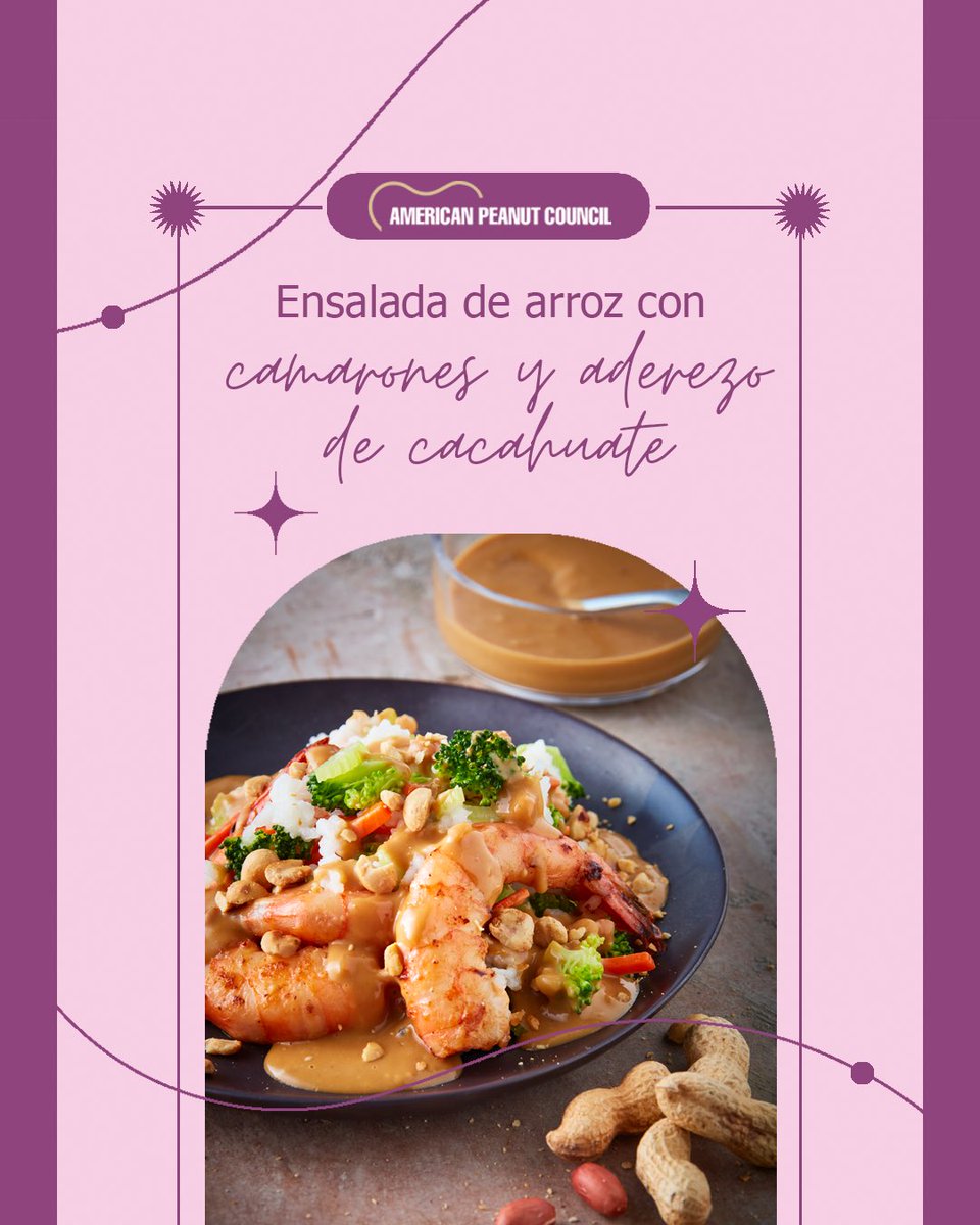 Por el #diadelcacahuate 🥜 Les comparto esta deliciosa receta de “Ensalada de arroz con camarones y aderezo de cacahuate” 🥗🍤🥜 <a href="/DiaConEnergia/">DíaConEnergía</a> 
 
➡️Ingredientes
 
✅1 taza ​​​arroz para sushi
✅1¼ tazas ​​agua
✅2 cucharadas ​vinagre de arroz
✅½ cucharadita​ azúcar