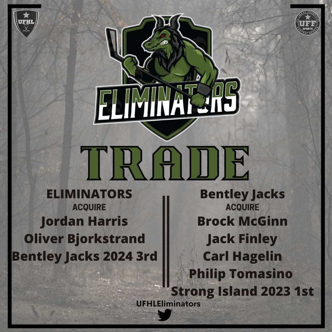 UFHL Blockbuster!! Eliminators have added some more scoring depth while Bentley Jacks add for the future!
@TheUFHL <a href="/bentley_jacks/">UFHL Bentley Jacks</a> 
#FantasyHockey #FantasySports
#SCO #Cudos