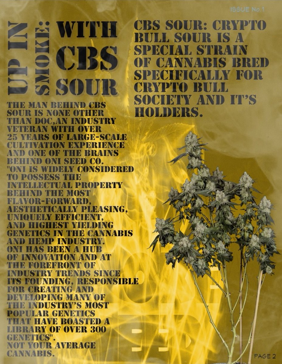 kwhizza's tweet photo. Crypto Bull Society issue No1 page No2 : Up In Smoke - With CBS Sour.

@Crypto_Bull_NFT #FanArt in collab with @Mark08nft

#NFTmagazine #Page2 #BeABull #RunWithUs #NFTcannabis #CannabisCommunity #cannabisculture 
@Fwithdoc  #CBSstampede #1herd1motion https://t.co/78wxvgnuDP