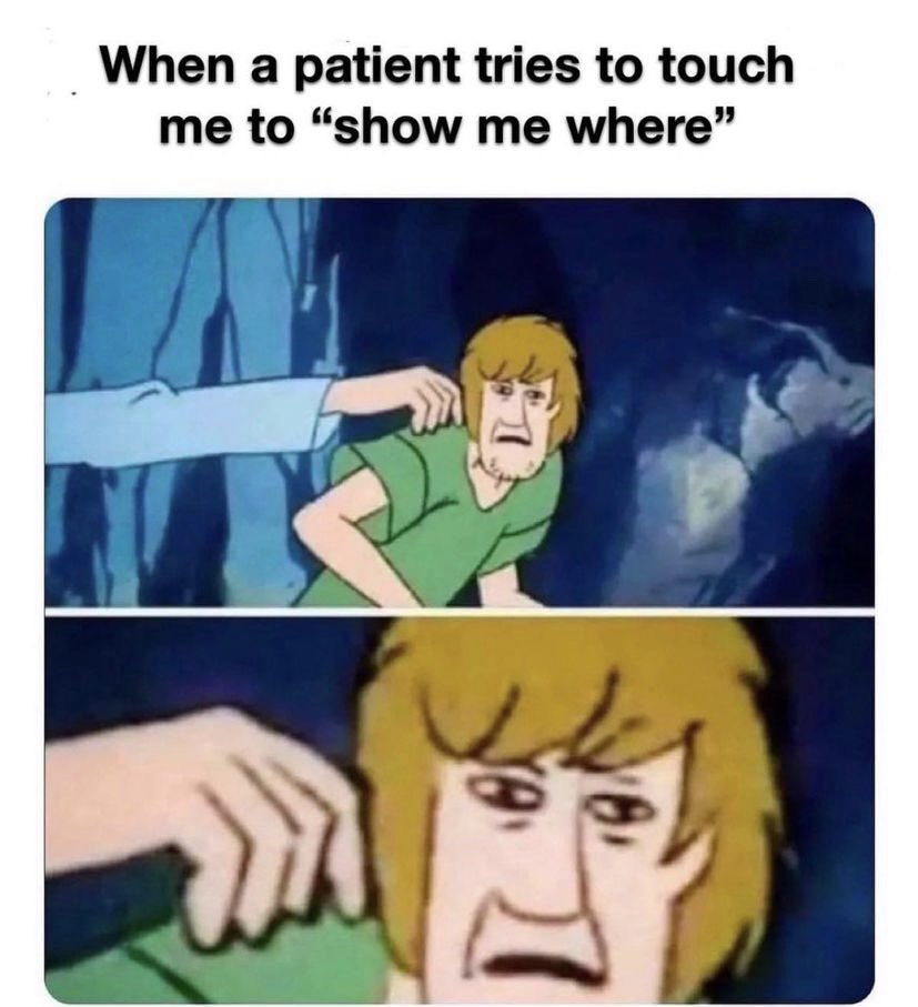 Jolee_Kate's tweet photo. Me yesterday when a patient touched my low back and told me “my pain is right here” when I was facing away from him 😵‍💫 https://t.co/io79CFZcrR