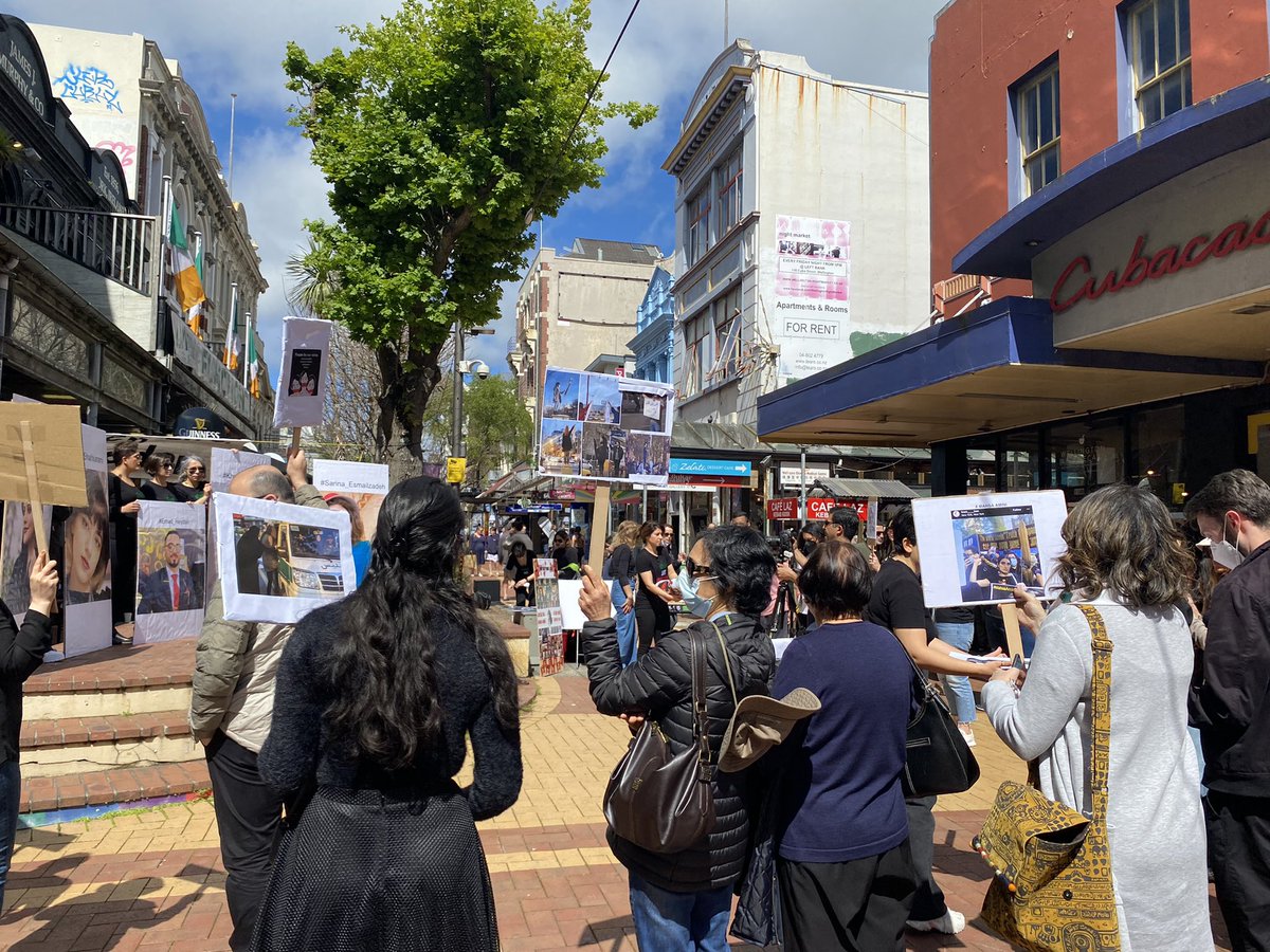 Joe_Looij's tweet photo. Come down to support the women of Iran. We are here til 12:30 #bucketfountain #CubaSt #Wellington #MahsaAmini https://t.co/rKkgMgPQ0o
