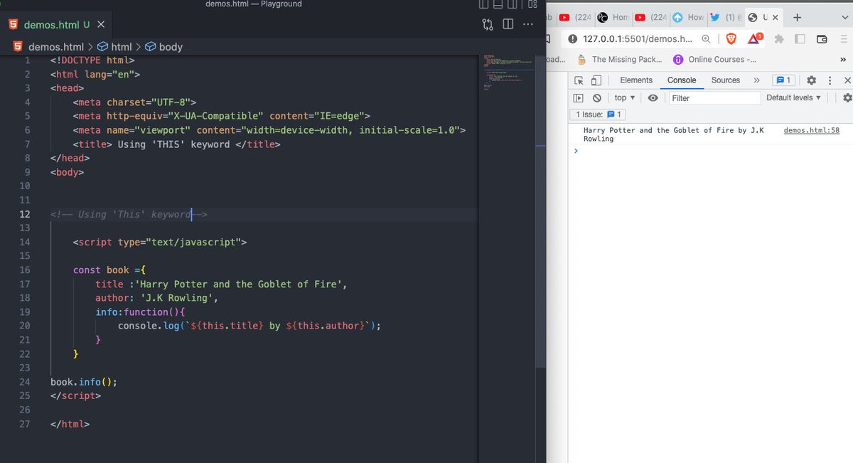 BiWIC41PTWOk2b6's tweet image. 22 of  100 days of Code.“This” keyword refers to an object that is executing the current piece of code. It references the object that is executing the current function. If the function being referenced is a regular function.#CodeTrain  #CodeTrainChallenge