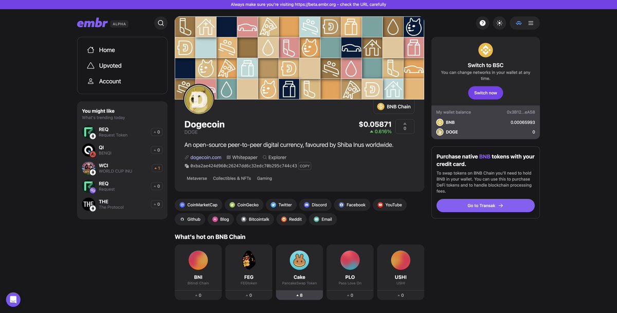 Mr_E_Studio's tweet photo. Dogecoin has a brand new community page, dropped yesterday on the brand new #EmbrDotOrg !
https://t.co/8F5s4ALDQE
Buy with #BNB or CC/Apple/Google pay on the page, find all community/information links, and upvote for maximum visibilty!
#DogecoinToTheMoon #dogecoin #doge #BSC https://t.co/ex3IPg6Ed1
