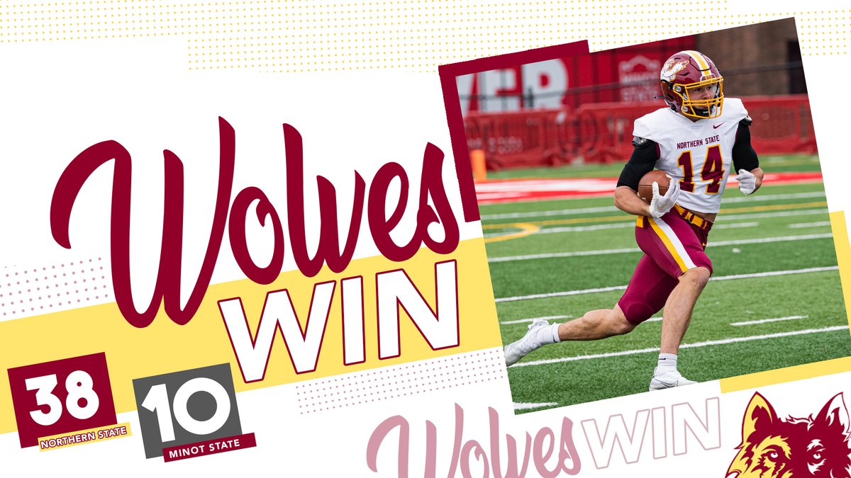 WolvesAthletics's tweet photo. #WolvesWin

@NSUWolves_FB hands Minot State a homecoming loss‼️

🅆🄾🄻🅅🄴🅂 🄻🄴🄰🄳🄴🅁🅂
Lux: 10-yd &amp; 20-yd TD
Noland: 30-yd TD
Gunderson: 13-yd KR TD
Hughes: 5-yd PR TD
Eue: 37-yd FG
Kutterer: 9 TKL, 1.0 SACK, 1 FF
Marshall: 5 TKL, 4.0 SACK

#GoWolves🐺 | #maroonNgold🐾 https://t.co/9Egom29CeR