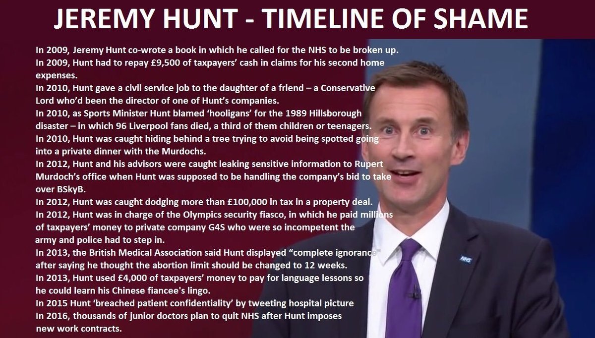 EthicalRenewal's tweet image. #JeremyHunt, the man who ran down the NHS just in time for Covid....
Tell me, what sort of person do you think he is?