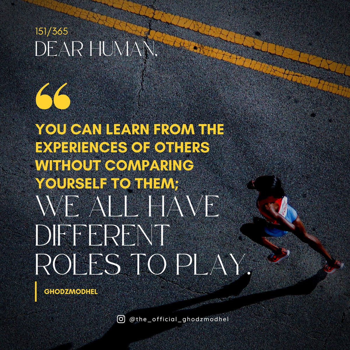 DearHuman365's tweet photo. Dear human, don't compare yourself to another.

#ghodzmodhel #dearhuman #growth #nocomparison #comparisonkills #unique #runyourrace #learning #dailymotivation #journal https://t.co/fwcNNMFSQg