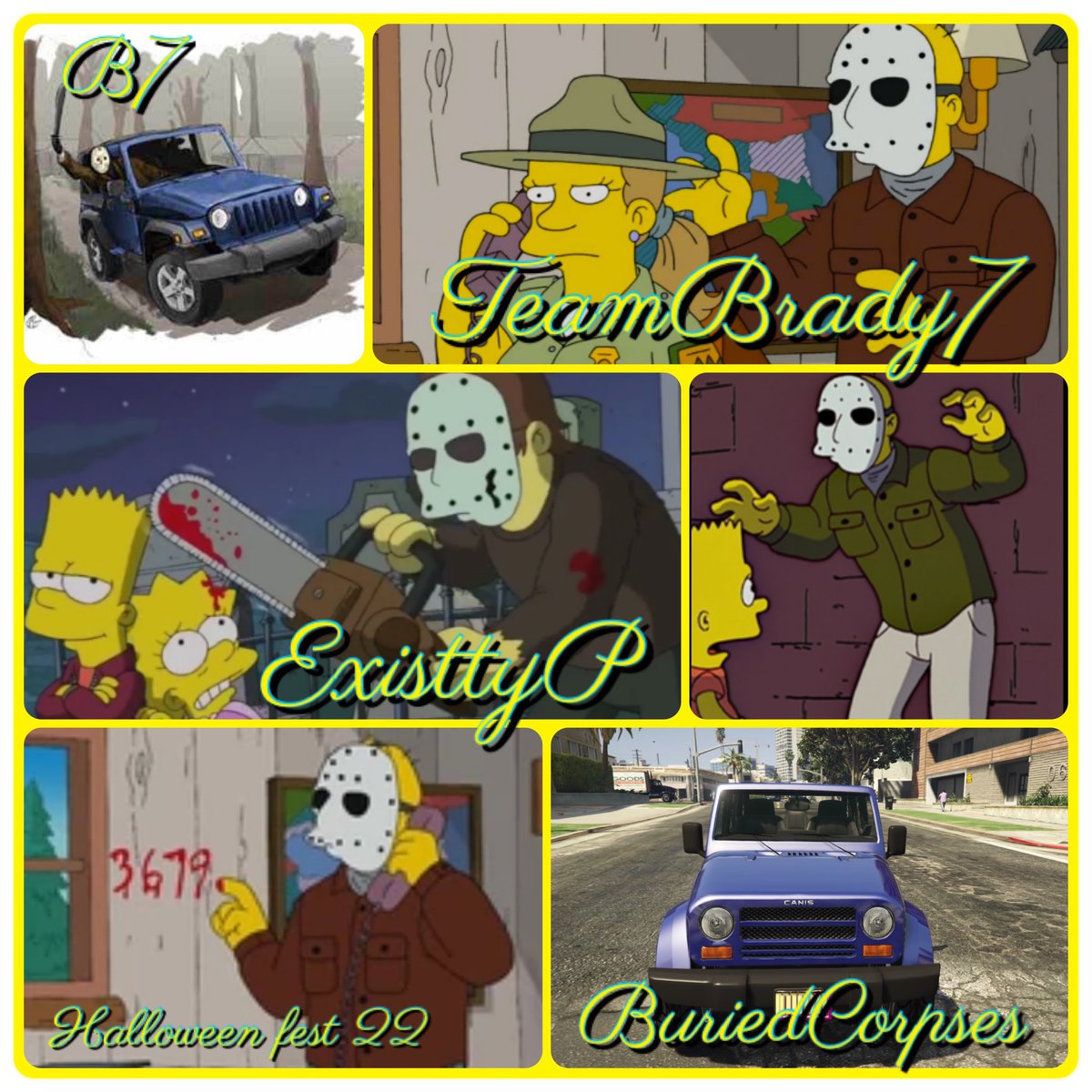 🌟Giveaway🌟

Jason Voorhees Hunting Simpsons🔪 - Halloween Fest 22👻

•Feat. <a href="/brady7seven98/">Brady7seven98</a> &amp; <a href="/TeamBrady7Seven/">TeamBrady7Seven</a>

🎃How To Enter🎃

🎊Follow Us🎊

<a href="/ExisttyP/">Existty🅿</a> ✅
<a href="/BuriedCorpses/">BuriedCorpses  |</a> ✅

•Like Tweet💙

•Re-Tweet♻️

•Pick a Number from: 1-100

•1 Winner🏆 PS4 Only🎮

Ends in 5 days⌛️
