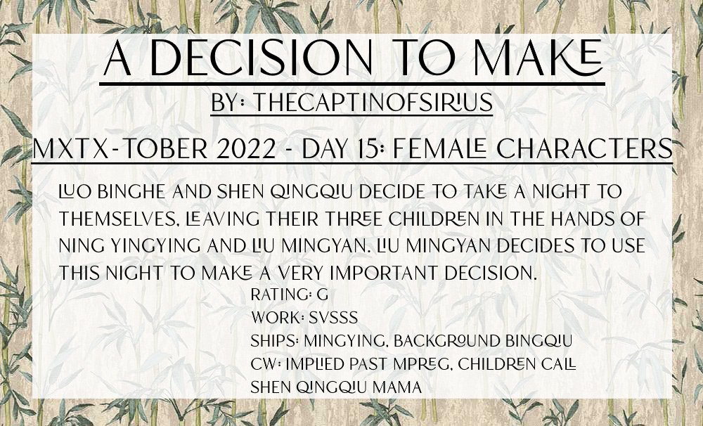 akashi_empress's tweet photo. MXTX-tober 2022 - Day 15: Female Characters

Fic: https://t.co/ukgCKQDY8S

Babies: https://t.co/6idjrfBasM

#mxtxtober22 #mxtxtober
#scumvillainselfsavingsystem #svsss #renzhafanpaizijiuxitong #mingning #liumingyan #ningyingying #luobinghe #shenqinqiu #bingqiu https://t.co/pSjlfd5j6c