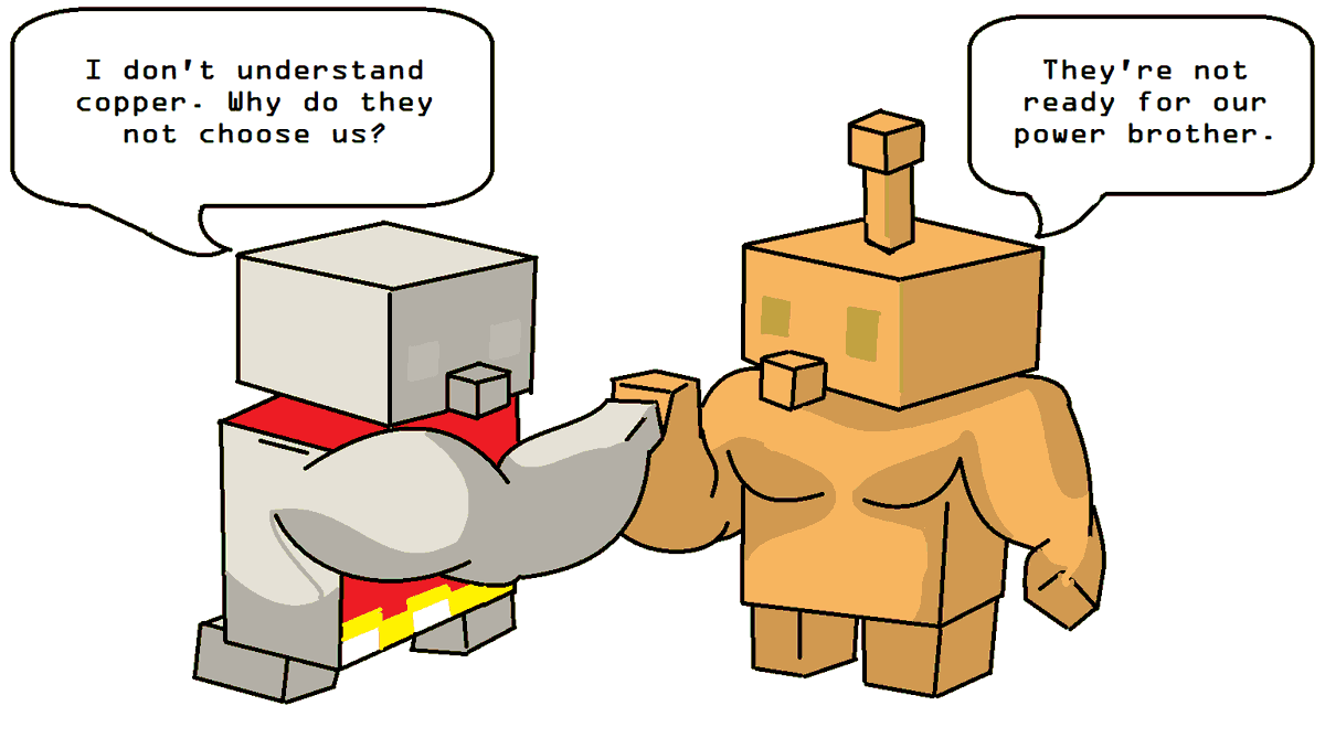 jerrysteward59's tweet photo. @Minecraft #Minecraft #Tuff #Copper #Golem #Mob #Missedopportunity #secondchance #secondvote
These two mobs had infinite potential.
We all cannot all have our way though. https://t.co/oudZeVEiml