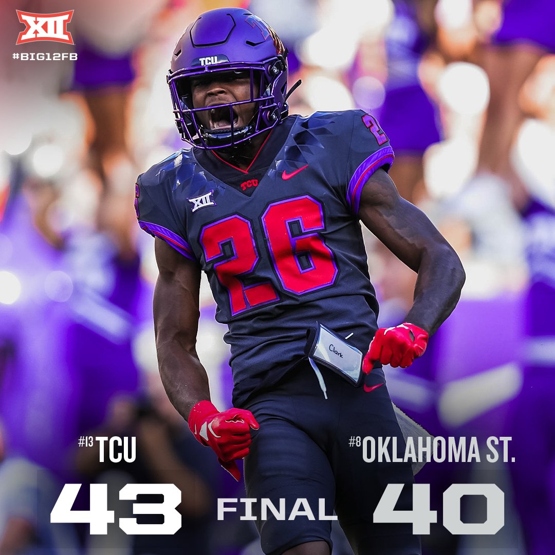 Final score from Fort Worth (2OT) 🏈

No. 13 TCU improves to 6-0 overall and 3-0 in conference play 

#Big12FB x <a href="/TCUFootball/">TCU Football</a>