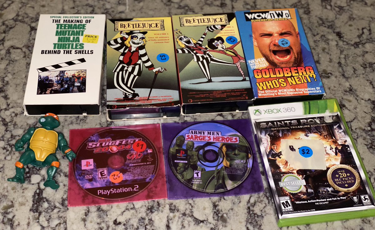 My Community Garage Sale pick ups. Paid $15 for everything.
How did I do?
#GarageSales #YardSales #TMNT #VHS #XBOX360 #PS2 #Beetlejuice #wcw #goldberg #wwe #playstation