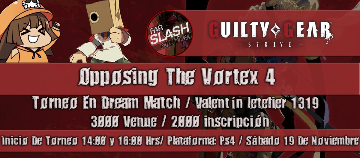 Tenemos el gusto de anunciar la nueva fecha para los torneos de Guilty Gear Strive y Xrd Rev 2
Espero asistan!!!
GGXRD: challonge.com/es/OTVGGXRD4
GGST: challonge.com/es/OTVGGST4

Link de Discord en caso de tener dudas o consutlas
Discord: discord.gg/stHqXDpdhE

(Repost Por errores)