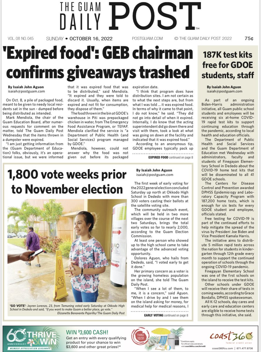 PostGuam's tweet photo. Hafa Adai and good morning!

Here’s todays front page of The Guam Daily Post!

For these stories and so much more, visit https://t.co/Cas96Yi2Cr 

#StayPOSTedGU #postguam #IsaiahJohnAguon https://t.co/7EC0BJBiOp