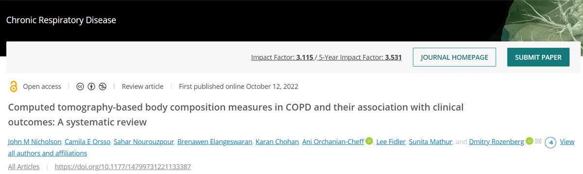 ATS_BSHSR's tweet image. #Computed #tomography- #based #body #composition measures in #COPD and their association with #clinical #outcomes: A systematic review #Pulmonary #Lung buff.ly/3g9FjCz