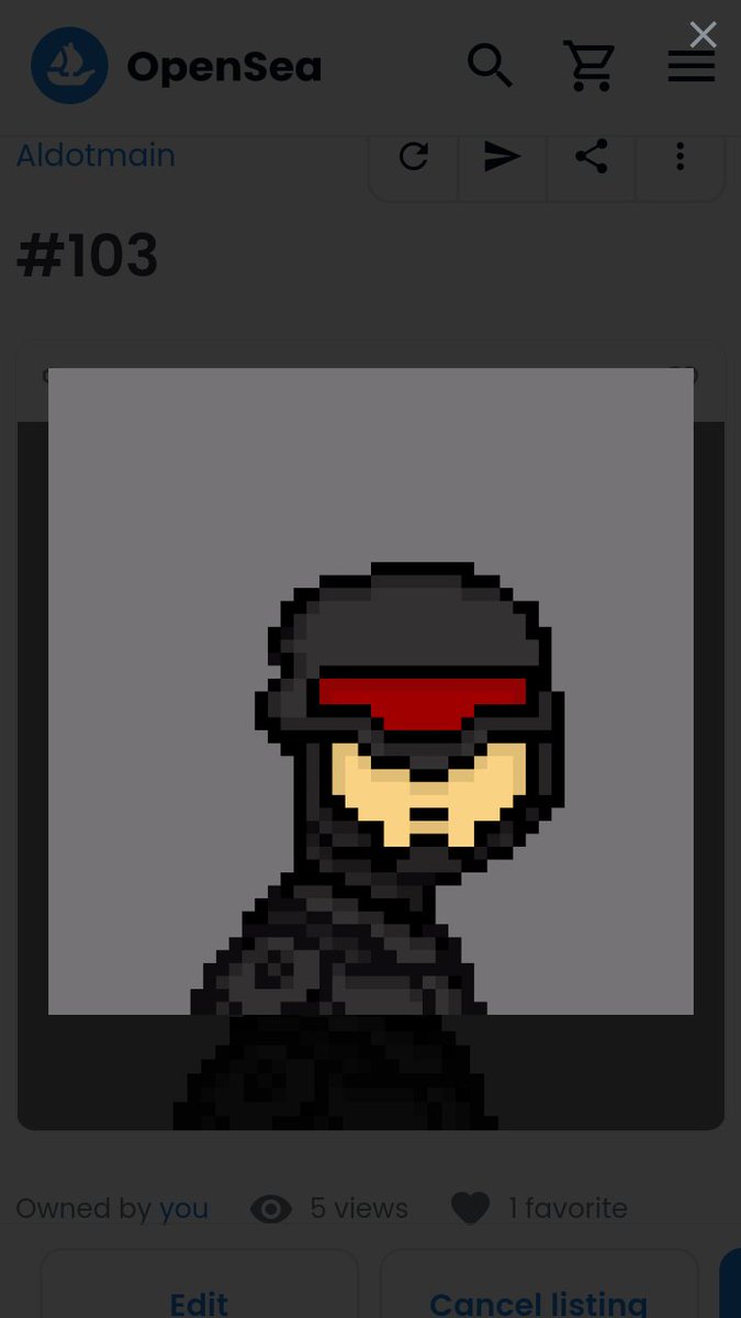 Collection name: Aldotmain
Volume trade : 0.024 ETH 
Network : Polygon 
Name Item: #103
Price : 0.005 ETH
No gas fee
Available on Opensea
Homemade✍️

Link:
opensea.io/assets/matic/0…

#OpenSeaNFT #opensea #NFTCommunity #nftcollector #NFTCollection #nftart #NFT #NFTspace #NFTs