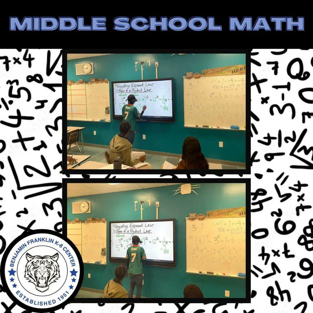 benfranklink8's tweet photo. MIDDLE SCHOOL MATH
Ms. Porter's middle school math class demonstrates mastery at the #prometheanboard. #middleschool #math #mathematics @Promethean @MDCPS @SuptDotres @MDCPSCentral @benfranklink8 https://t.co/bMLN3Zb6vu