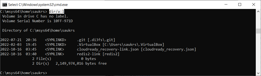 sskras's tweet image. Of course, symlink made my #MSYS2 is seen by #CMD: